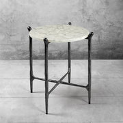 Hand-Forged Metal Round  Horn Marble Coffee Table & Side Table