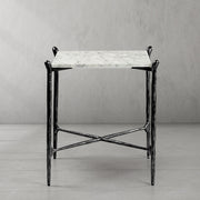 Hand-Forged Metal Square Marble Side Table