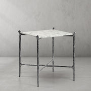 Hand-Forged Metal Square Marble Side Table