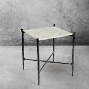 Hand-Forged Metal Square Marble Side Table
