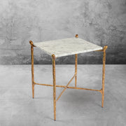 Hand-Forged Metal Square Marble Side Table