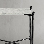 Hand-Forged Metal Square Marble Side Table
