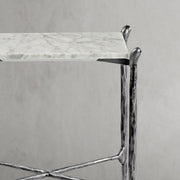Hand-Forged Metal Square Marble Side Table