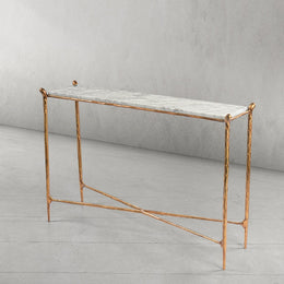 Hand-Forged Metal Rectangle Horn Marble Console Table