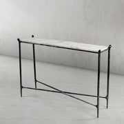 Hand-Forged Metal Rectangle Horn Marble Console Table