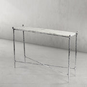 Hand-Forged Metal Rectangle Horn Marble Console Table