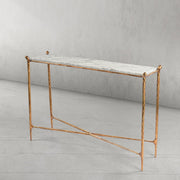 Hand-Forged Metal Rectangle Horn Marble Console Table