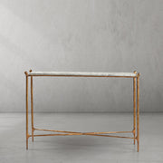 Hand-Forged Metal Rectangle Horn Marble Console Table