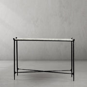 Hand-Forged Metal Rectangle Horn Marble Console Table