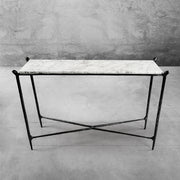 Hand-Forged Metal Rectangle Horn Marble Console Table