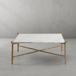 Hand-Forged Metal Square Horn Marble Coffee Table 39