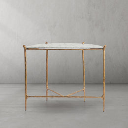 Hand-Forged Metal Horn Semi-Circle Marble Console Table