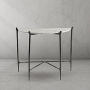 Hand-Forged Metal Horn Semi-Circle Marble Console Table