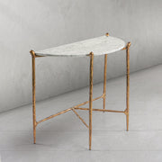 Hand-Forged Metal Horn Semi-Circle Marble Console Table