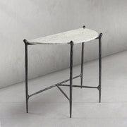 Hand-Forged Metal Horn Semi-Circle Marble Console Table