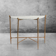 Hand-Forged Metal Horn Semi-Circle Marble Console Table