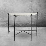 Hand-Forged Metal Horn Semi-Circle Marble Console Table