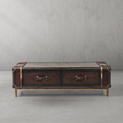 Hand-Forged Metal Vintage Cowhide Rattan Coffee Table