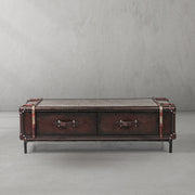 Hand-Forged Metal Vintage Cowhide Rattan Coffee Table