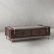 Hand-Forged Metal Vintage Cowhide Rattan Coffee Table