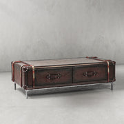Hand-Forged Metal Vintage Cowhide Rattan Coffee Table