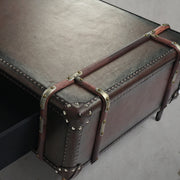Hand-Forged Metal Vintage Cowhide Rattan Coffee Table