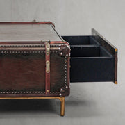 Hand-Forged Metal Vintage Cowhide Rattan Coffee Table