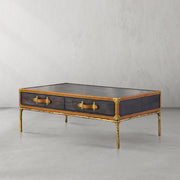 Hand-Forged Metal Vintage Leather Square Coffee Table