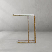 Hand-Forged Metal Glass C-Shaped Side Table