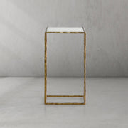 Hand-Forged Metal Glass C-Shaped Side Table