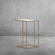 Hand-Forged Metal Glass C-Shaped Side Table