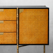 Hand-Forged Metal Metal Frame Rattan Side Cabinet