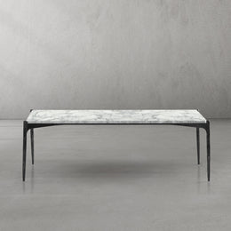 Hand-Forged Metal Rectangle Horn Marble Coffee Table 48