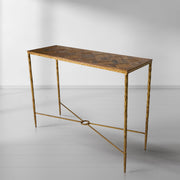 Hand-Forged Metal Metal Frame Elm Wood Console Table