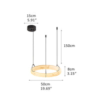 Black Metal Modern Round Ring Alabaster Pendant Light, Width 3.15