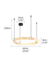 Black Metal Modern Round Ring Alabaster Pendant Light, Width 3.15