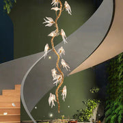 Modern Bird Glass Tree Branch Long Staircase Chandelier