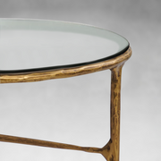 Hand-Forged Metal Glass Round Coffee Table 3 Legs 35