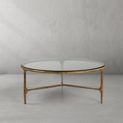 Hand-Forged Metal Glass Round Coffee Table 3 Legs 35