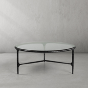 Hand-Forged Metal Glass Round Coffee Table 3 Legs 35