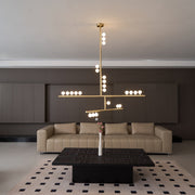 Brass Glass Drop Chandelier