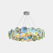 Murano Glass Disc Chandelier, Pink / Green