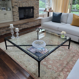 Hand-Forged Metal Square Glass Coffee Table