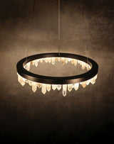 36 Inch Round Modern Chandelier Brass & Clear Geode Quartz Crystal Hanging Light