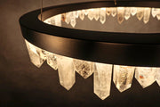 36 Inch Round Modern Chandelier Brass & Clear Geode Quartz Crystal Hanging Light