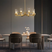 Cylindrical Aged Brass Chandelier