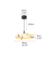 Black Metal Modern Round Ring Alabaster Pendant Light, Width 3.15