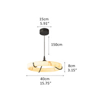 Black Metal Modern Round Ring Alabaster Pendant Light, Width 3.15