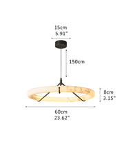 Black Metal Modern Round Ring Alabaster Pendant Light, Width 3.15