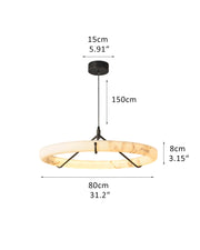 Black Metal Modern Round Ring Alabaster Pendant Light, Width 3.15